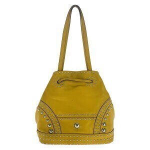 Prada studs yellow bag tassel drawstring plate triangle leather logo shoulder